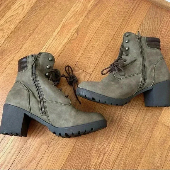 Report Women's Bronx Military Combat Moto Lace Up Mid Calf Heeled Boots Size 10 - Picture 8 of 9